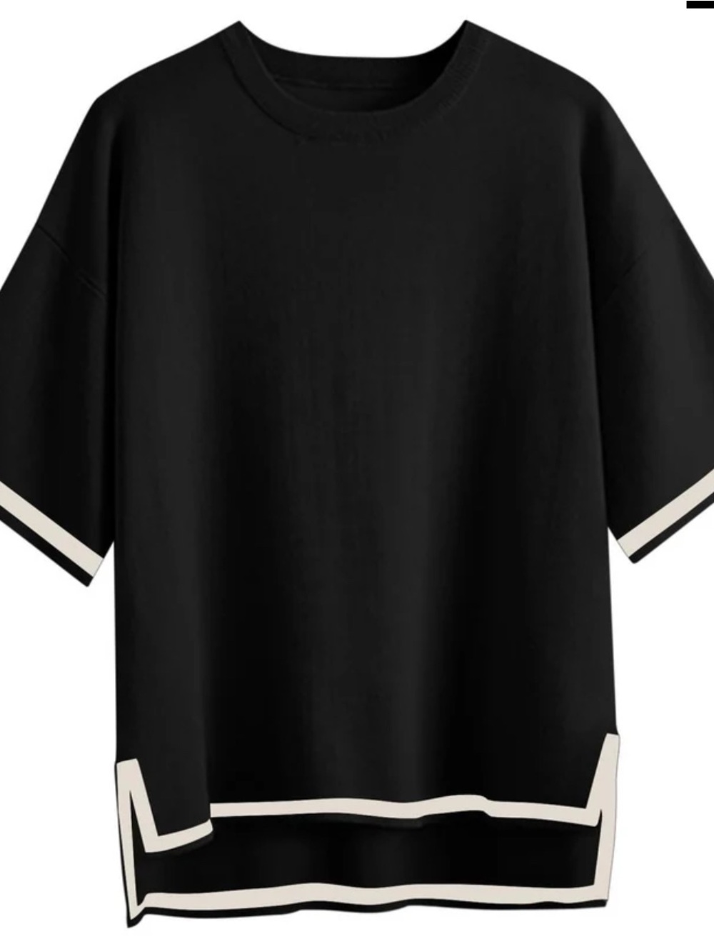Women's Black Short-Sleeve Contrast Trim Top
